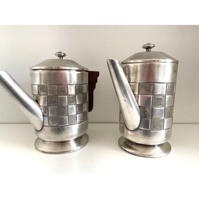 Tea & Coffee Serving Set of Two Unique Tableware Art Deco Period, Circa 1930 Stylized Checkerboard Pattern with Hallmarks...