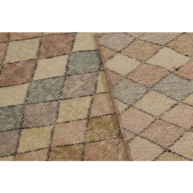 Beige Vintage Distressed Runner Rug, Multicolor Diamond Geometric Pattern - Rug & Kilim For Sale - Image 8 of 8