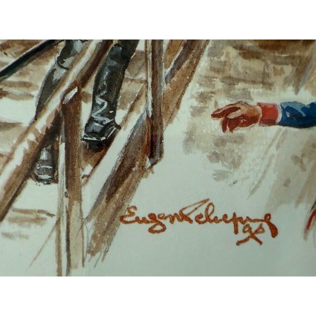 Brown Pair of Framed Historical Illustration Prints of French Soldiers For Sale - Image 8 of 14