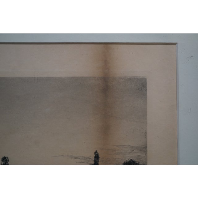 Black Antique Charles Mielatz Signed Waterfront House W Dock Landscape Etching 23" For Sale - Image 8 of 13