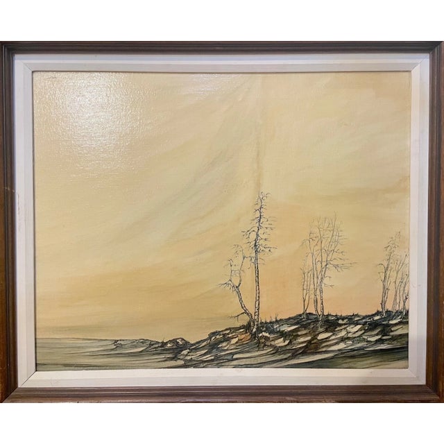Contemporary 1990s Original Signed John R. McDaniel Woods Stylized Landscape Painting Oil on Canvas For Sale - Image 3 of 12