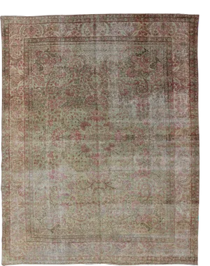 Antique Persian Lavar Kerman Distressed Rug With Multicolored Floral Motifs