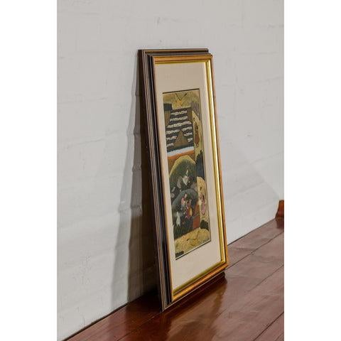 Mughal Style Watercolor on Paper Painting Depicting a Royal Court Scene, Framed For Sale - Image 4 of 12