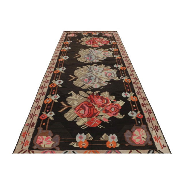 Traditional Mid Century Vintage Beige Brown Floral Bessarabian Kilim Turkish Flat Weave Rug For Sale - Image 3 of 8