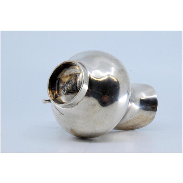 Metal Rounded Silver Teapot with Embossed Handle For Sale - Image 7 of 11