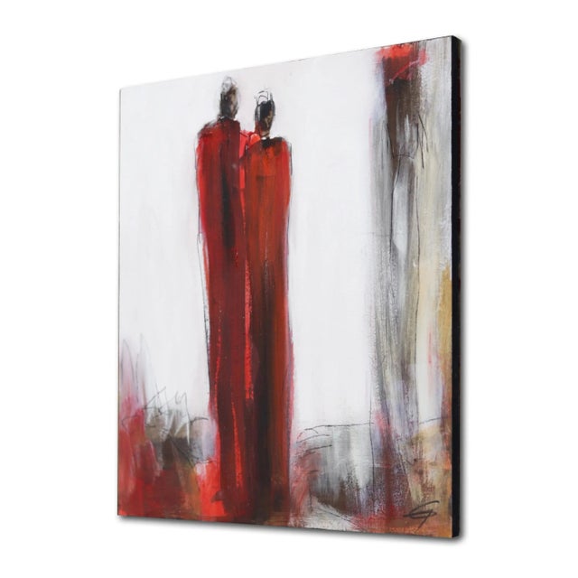 Red Figurative Abstract Painting of Two Figures ''6363'' Original Artwork by Edith Konrad For Sale In Los Angeles - Image 6 of 8