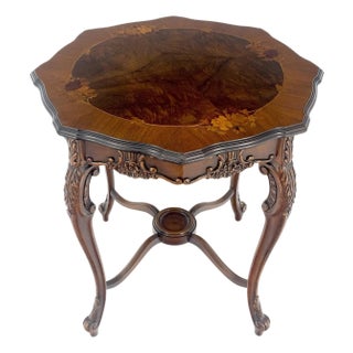 Fine Carved Octagon Shape Inlayed Walnut Top Side End Lamp Table Stand For Sale