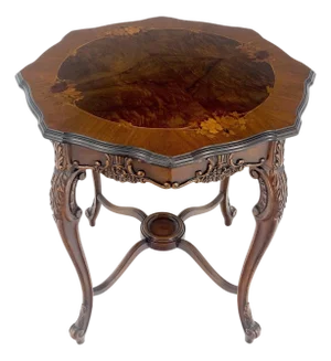 Fine Carved Octagon Shape Inlayed Walnut Top Side End Lamp Table Stand