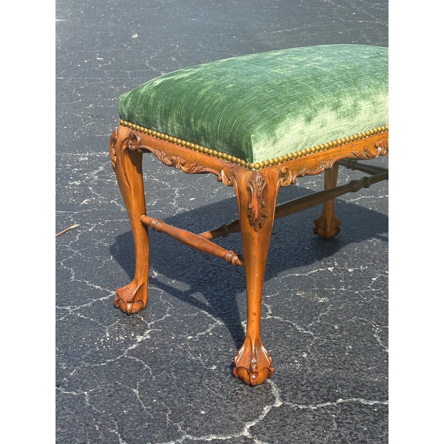 Early 1900s Walnut Queen Anne Bench With Claw and Ball Feet For Sale - Image 4 of 8