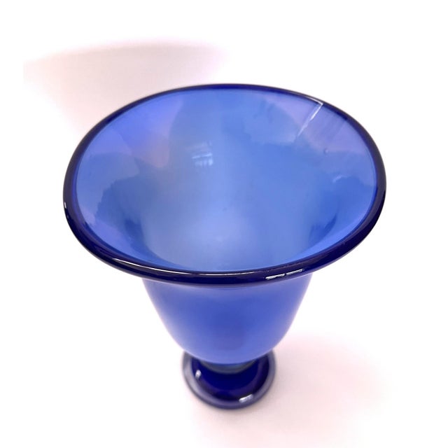 Vintage Handblown Cobalt Blue Celery Stem Bowl For Sale In Chicago - Image 6 of 9