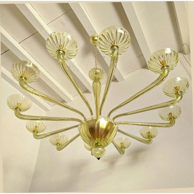 Venini 1980s Large Mid Century Modern Green Murano Glass Chandelier For Sale - Image 4 of 12