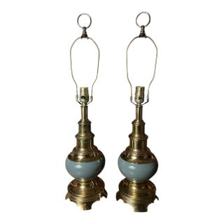 1960s Stiffel Sculptural Table Lamps, Ceramic and Brass, Mid Century Modern For Sale