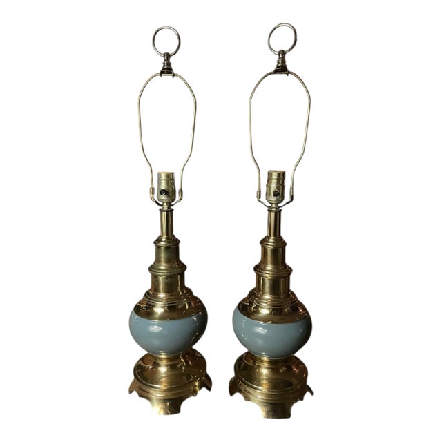 1960s Stiffel Sculptural Table Lamps, Ceramic and Brass, Mid Century Modern For Sale