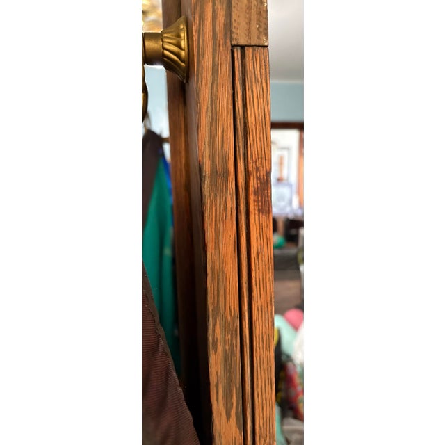Turn-of-the-Century Victorian Carved Oak Hall Tree Bench With Original Brass Hardware & Mirror For Sale - Image 11 of 12