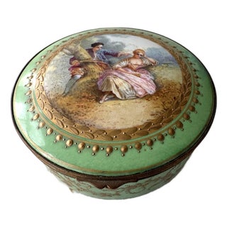 French Porcelain Hand Painted Trinket or Jewelry Box For Sale