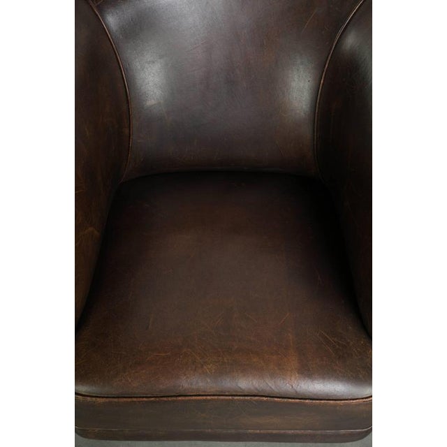 Vintage Sheepskin Club Armchair with Piping and Fixed Seat Cushion For Sale - Image 6 of 13
