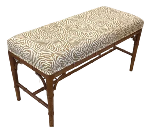 Vintage Faux Bamboo Wood Bench Newly Upholstered Quadrille Fabric