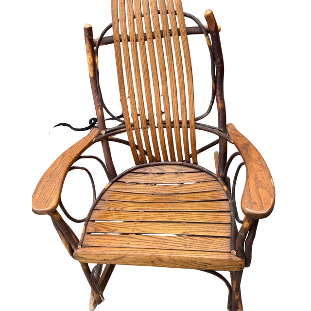 Late 20th Century Handcrafted Rustic Hickory Twig Rocking Chair With Matching Footstool Adirondack Lodge Style For Sale - Image 12 of 18