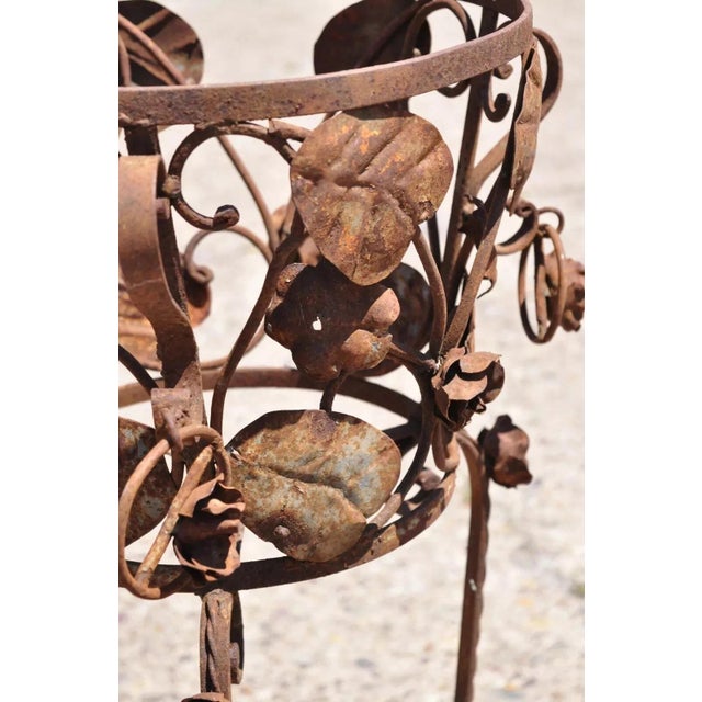Vintage French Art Nouveau Wrought Iron Leaf Vine Garden Planter Pot Plant Stand For Sale - Image 10 of 12