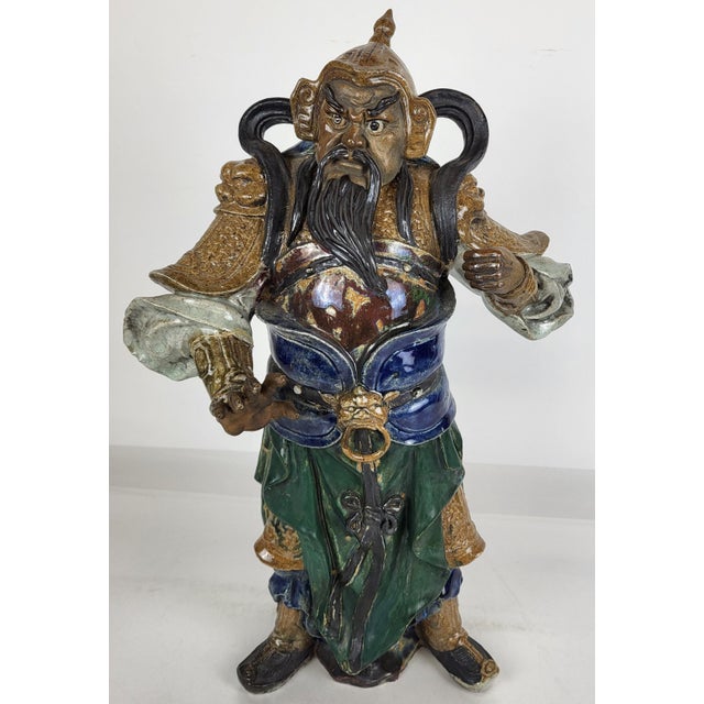 Monumental Pair Antique Chinese Tang Style Enamel Glazed Stoneware Sculptures For Sale - Image 10 of 18