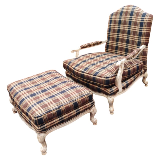 Experience Timeless Comfort With the Highland House French Country Bergère Chair and Ottoman Set. 1970s For Sale - Image 11 of 12