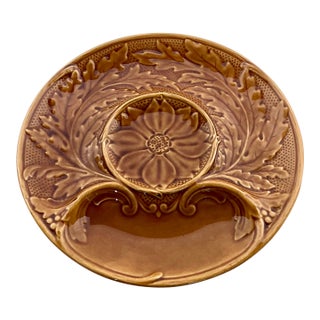 1970s Gien Gold Glaze Majolica Artichoke Plate For Sale