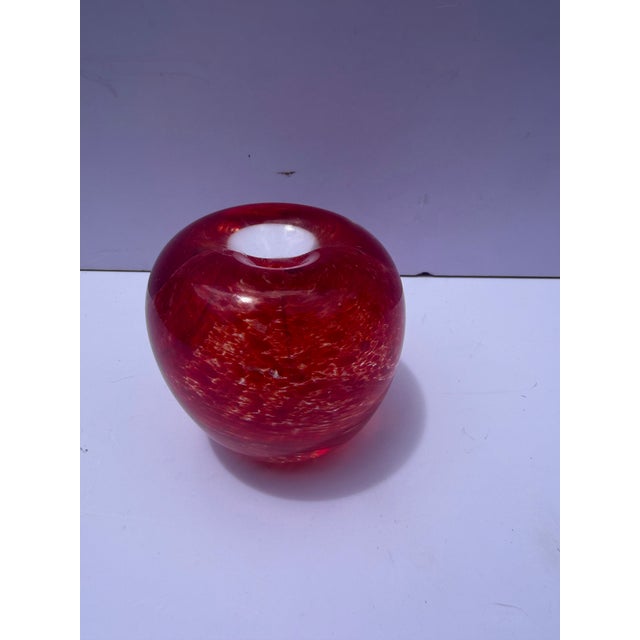 Ruby Red 1994 Hand-Signed Richard Blenko Ruby Red Glass Apple Paperweight - Model #882 For Sale - Image 8 of 12