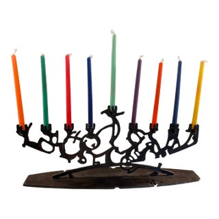 1970s Spectacular Brutalist Industrial Style Iron Menorah Candleabra Signed B W Geller For Sale