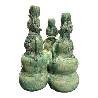 1960s Mid Century Sculptural Moss Green Pottery Centerpiece Candelabra For Sale