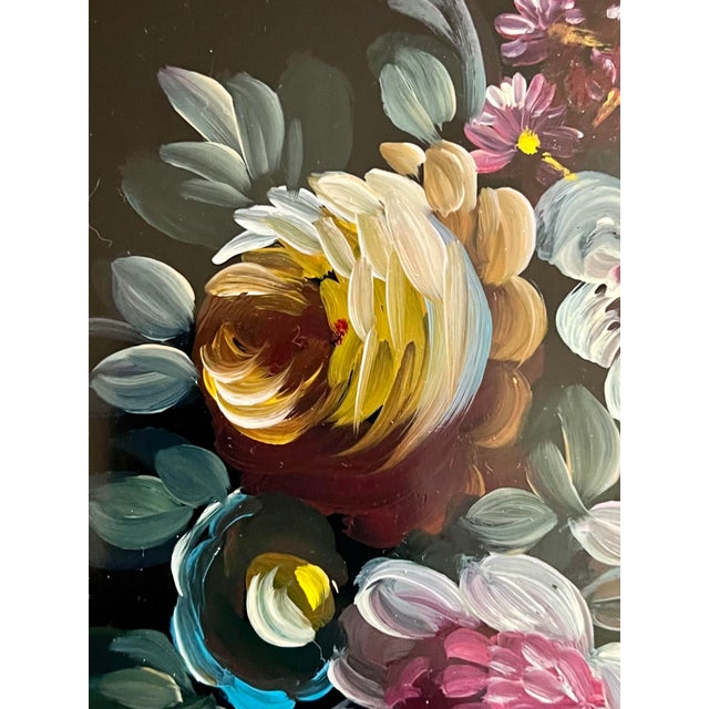 Late 20th Century Vintage Bergdorf Goodman Italian Florentine Hand-Painted Tray Floral Design Decor For Sale - Image 5 of 12