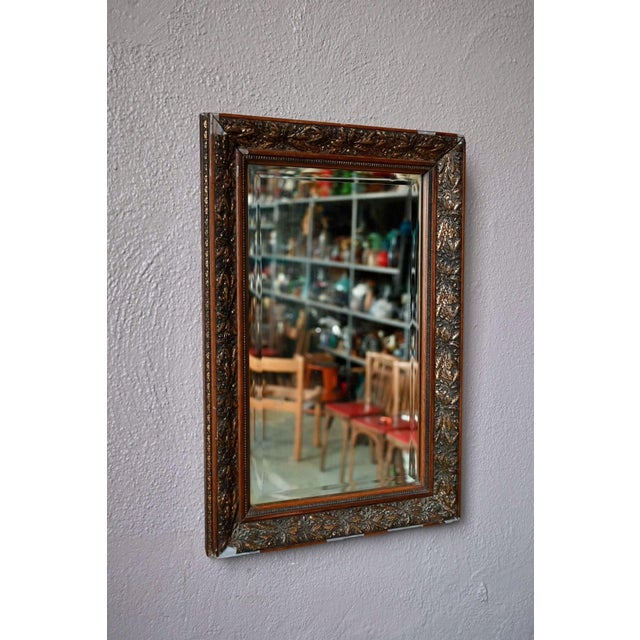 Antique Bohemian Mirror in Embossed Metal Frame with Oak Leaves, 1950s For Sale - Image 3 of 10