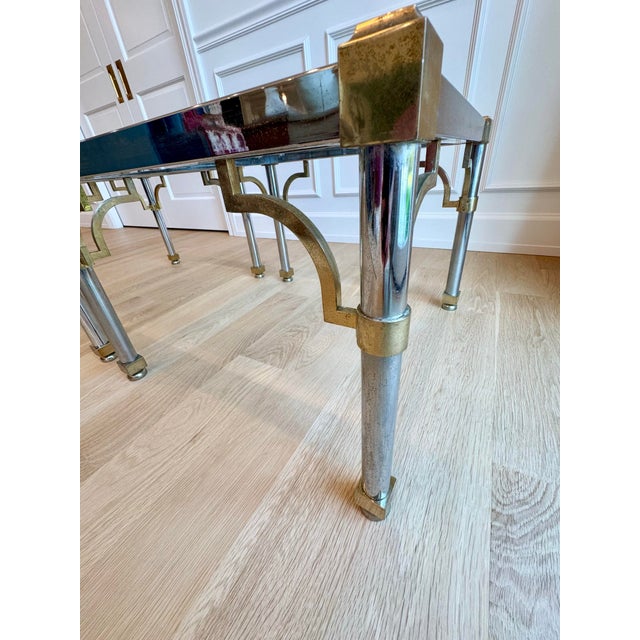 Maison Jansen Pair of 1970s Maison Jansen / Mastercraft Style Chrome and Brass Side Tables With Beveled Glass For Sale - Image 4 of 10