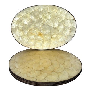 1980s Set of 6 Capiz Shell Oval Placemats With Natural Luster For Sale