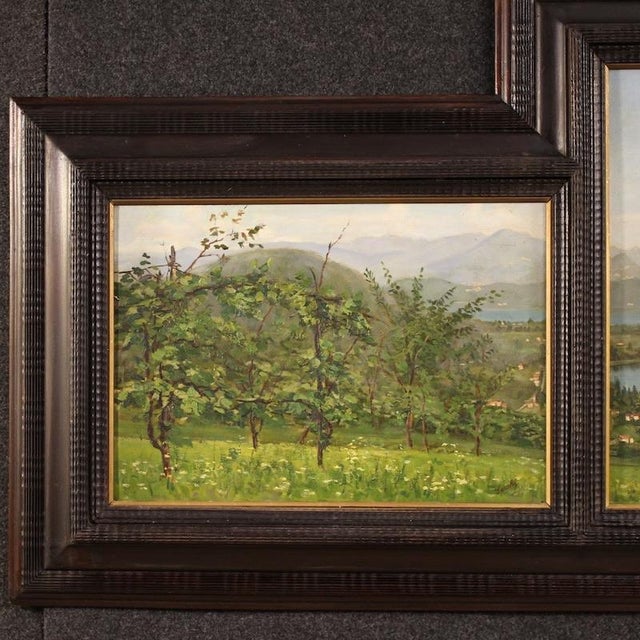 Views of Lake Lugano, 1940, Oil on Panel Triptych, Set of 3 For Sale - Image 4 of 16
