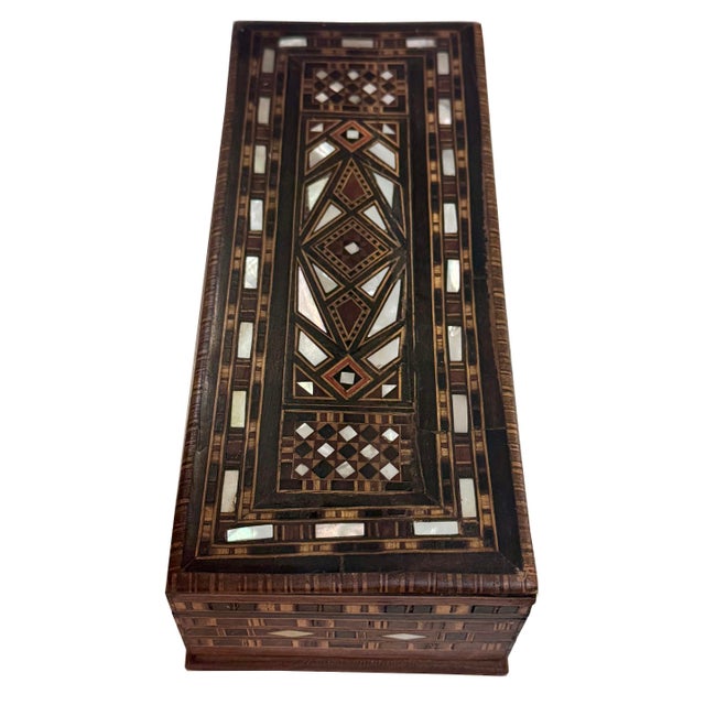 Early 20th Century Vintage Early 20th Century Middle Eastern Marquetry & Mother-of-Pearl Inlay Box For Sale - Image 5 of 8