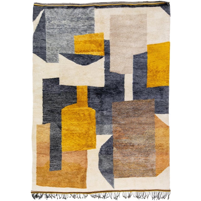 Modern Moroccan Beige Handmade Abstract Designed Wool Rug For Sale - Image 12 of 12