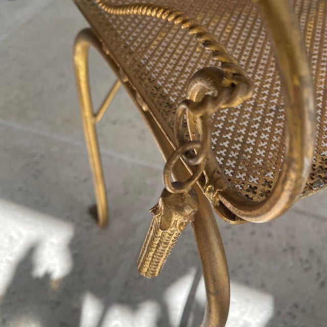 Metal Vintage Italy Toleware Gold Tassel & Leaf Design Petite Chair For Sale - Image 7 of 9