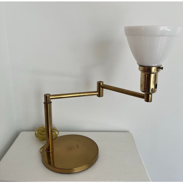 1950s Walter Von Nessen Brushed Brass Swing Arm Bedside/Table Lamp For Sale - Image 10 of 12