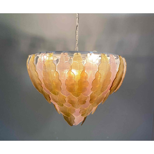 Italian Art Deco Gold and Pink Murano Glass Chandelier, 2000s For Sale - Image 9 of 15