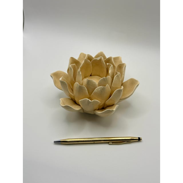 Contemporary Handcrafted Lotus Flower Ceramic Pillar Candle Holder For Sale - Image 3 of 6