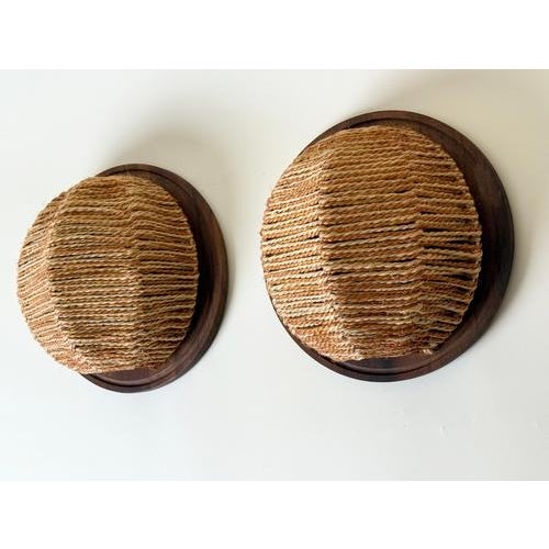 Teak and Woven Natural Fiber Wall Sconces, 1970s, Set of 2 For Sale - Image 12 of 13
