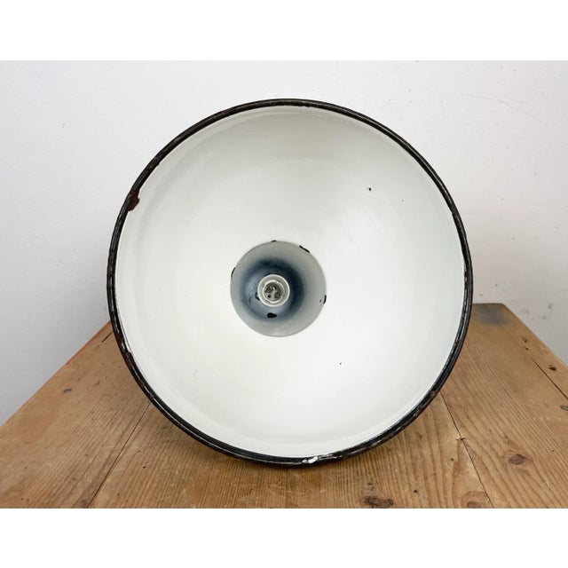Industrial Grey Enamel Pendant Lamp from Polam, 1960s For Sale - Image 12 of 13