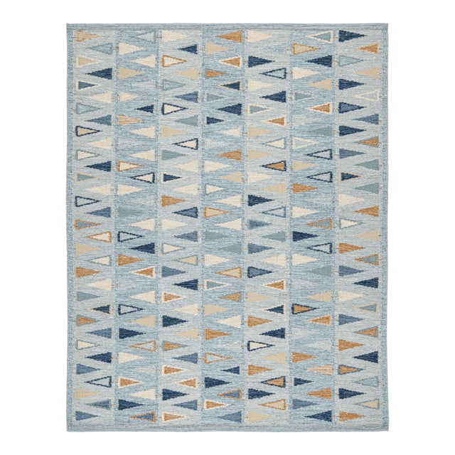 Swedish Geometric Rug by Celerie Kemble for Chairish in Sky - Yarn Card For Sale