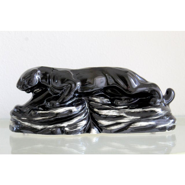 Black Vintage 1950s Mid-Century Modern Black Panther Ceramic Tv Lamp & Planter For Sale - Image 8 of 13