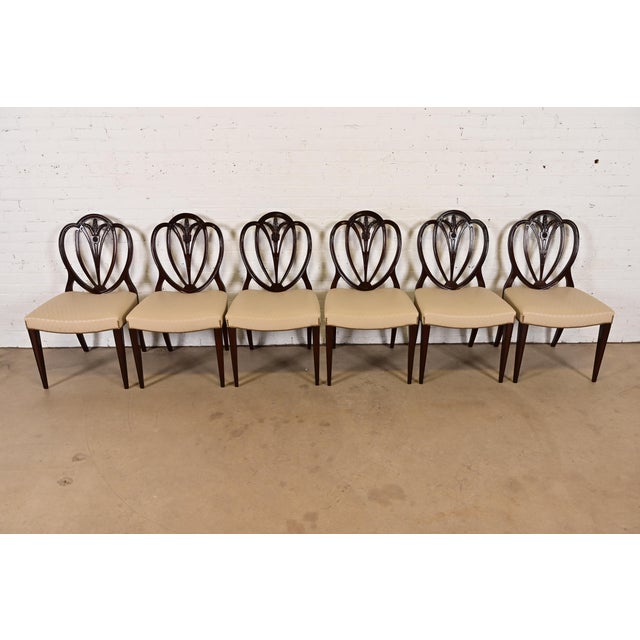 English Baker Furniture Style Georgian Carved Mahogany Shield Back Dining Chairs, Set of Six For Sale - Image 3 of 10
