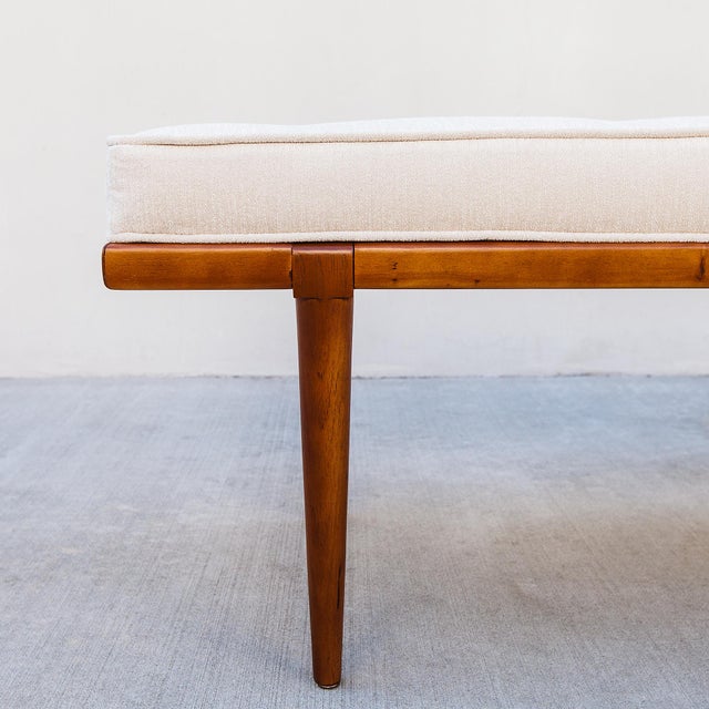 1960s Restored 1960s Mid Century Modern Ashwood & Velvet Upholstered Bench For Sale - Image 5 of 15