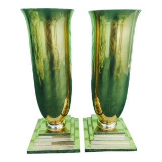 Hug Brass Tall Decorative Urn Vase Vessel- a Pair For Sale