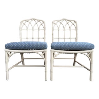 Vintage McGuire San Francisco Cathedral Back Rattan Dining Chairs – A Pair For Sale