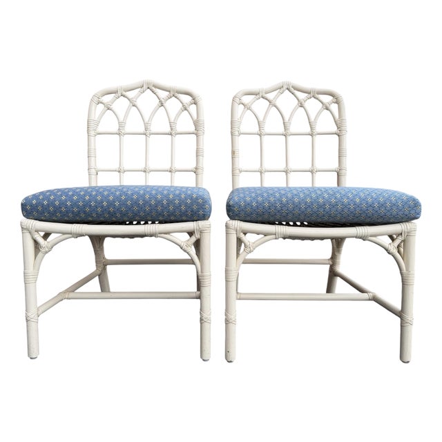 Vintage McGuire San Francisco Cathedral Back Rattan Dining Chairs – A Pair For Sale