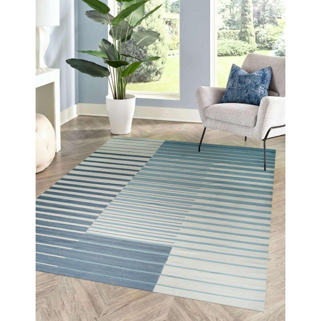 Contemporary 4x6 Majestic Laine Multicolor Stripe Modern Flatweave Wool Carpet Rug For Sale - Image 3 of 10